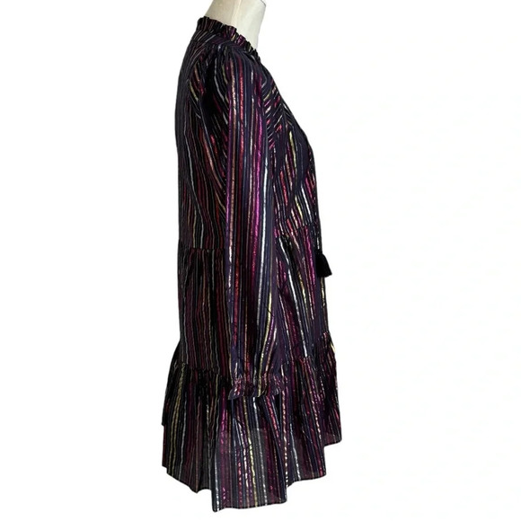 Roller Rabbit Janni Rainbow Lurex Stripe Tiered Dress Dark Navy Size XS NWT - Picture 6 of 13